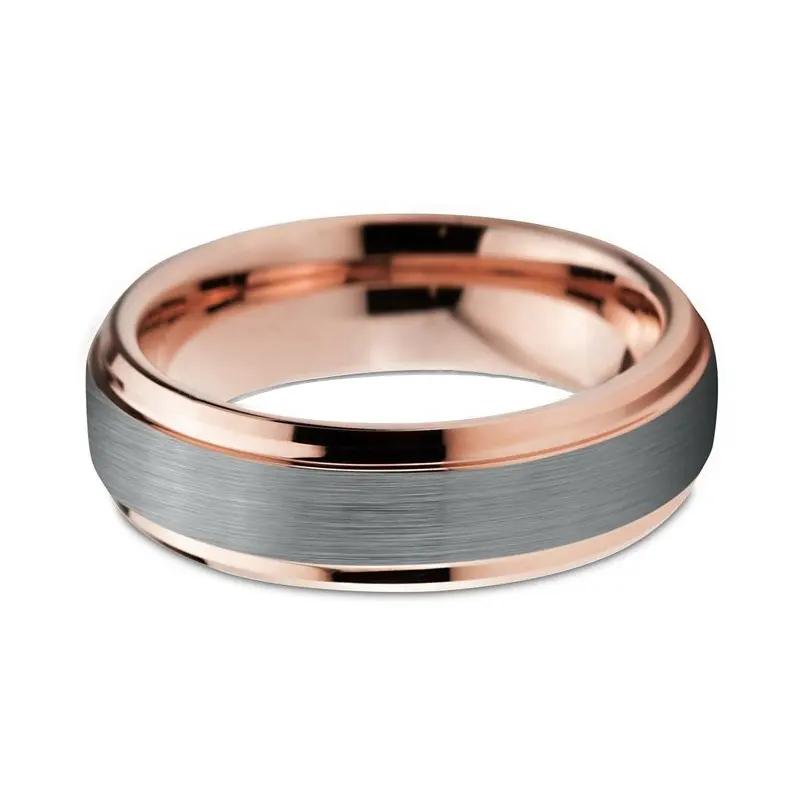 Classic Men Women 18K Rose Gold Plated Brushed Polished Tungsten Carbide Wedding Band Ring