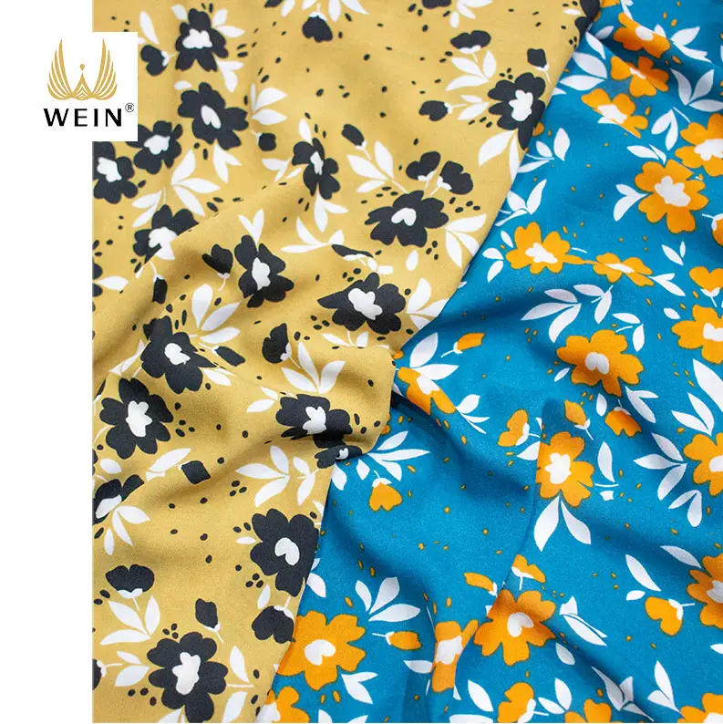 WI-B06 Newest small flowers vintage design super soft and breathable crepe de chine fabric border printing for long dress