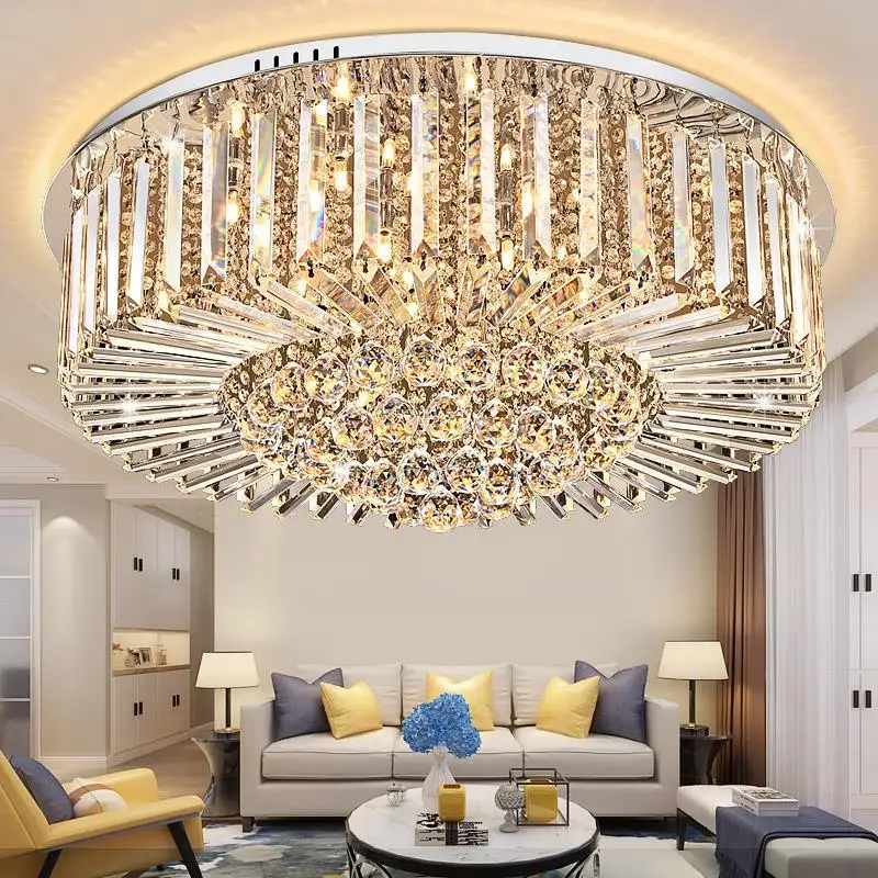 Современный мини-хром для гостиной, элегантный круглый потолочный светильник К9 с утапливаемым креплением для отеля, светильники с кристаллами