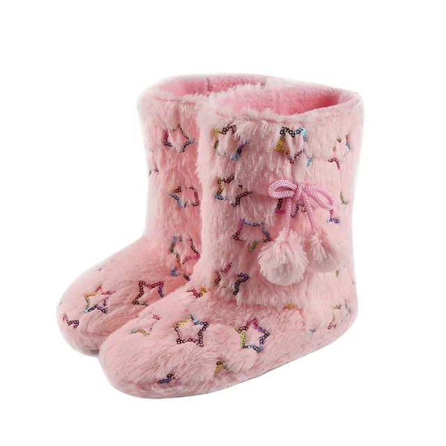 Plush Superior Cozy Star Ankle Boot Heels For Ladies Indoor Winter Sock Boots For Women Sequin Fabric Women's Boots