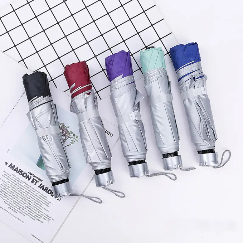 Хорошее качество ветрозащитный Ультра легкий складной зонтик от солнца двойного назначения 3 раза руководство серебряный зонтик