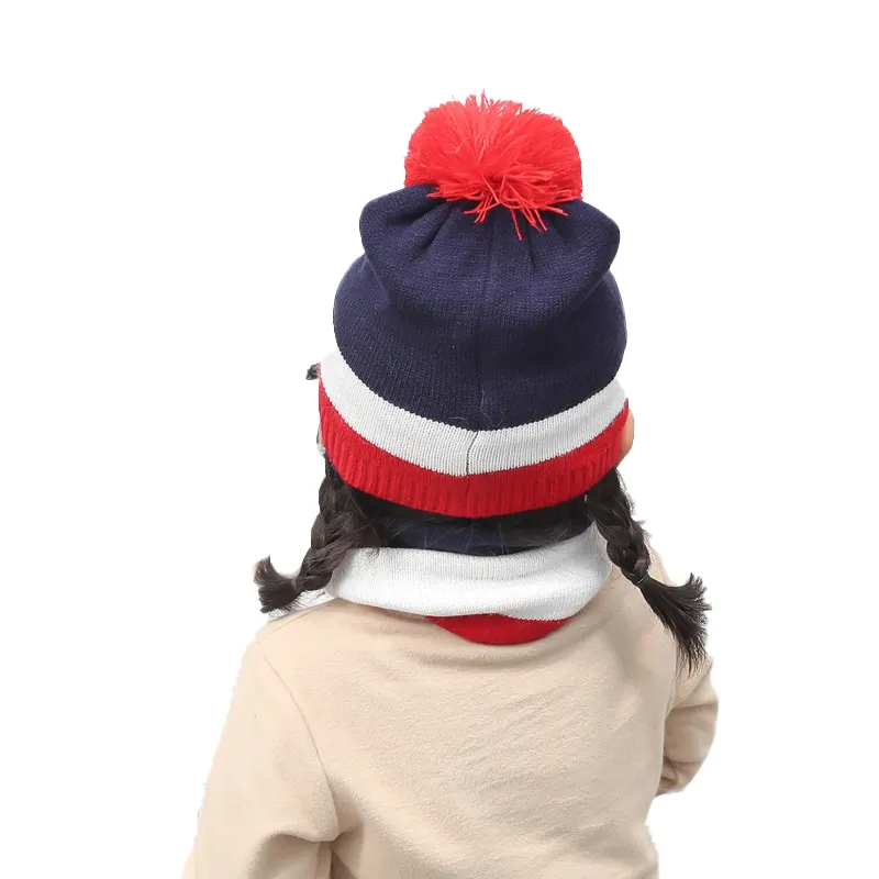 LSP41 Christmas Santa Cap Children's Warm Knit Hat and Scarf Sets Beanie Keep Warm Plain Acrylic Unisex Winter Hats And Scarf