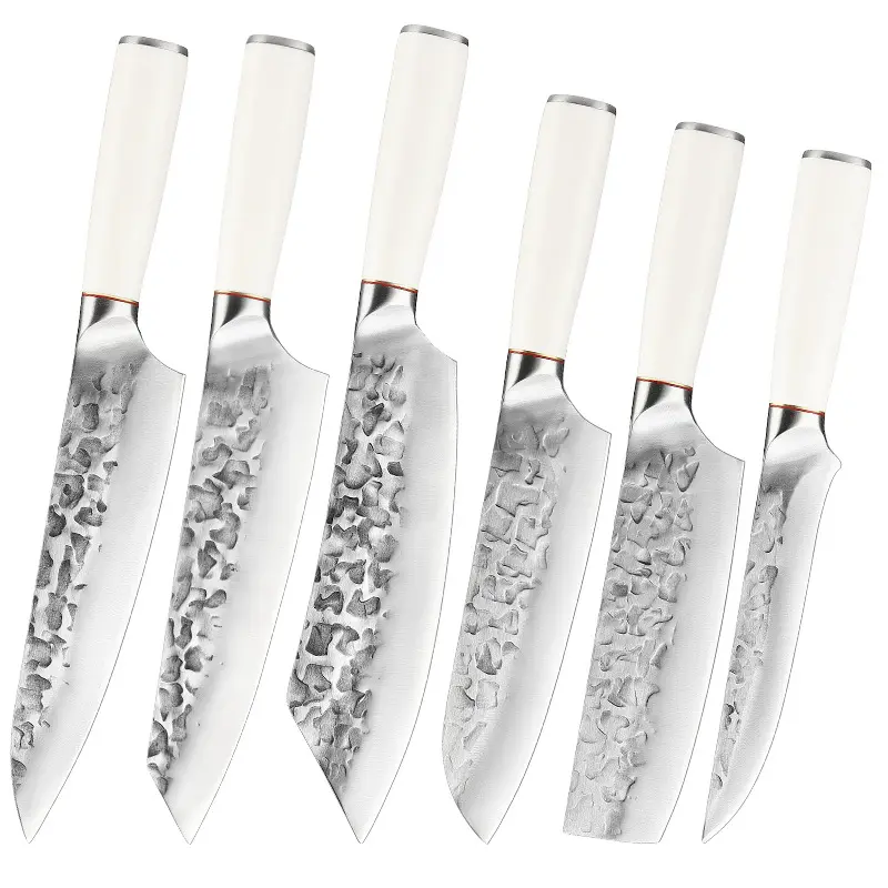 6 pcs Kitchen Knives Set with White Handle 4cr13 Steel Boning Nakiri Santoku kiritsuke Chef Knife