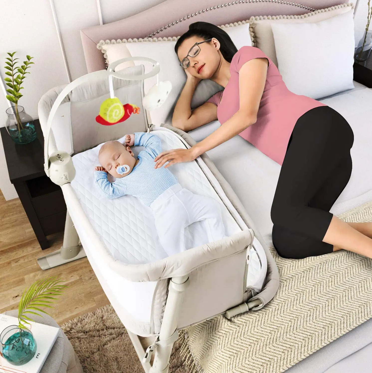 Регулируемые и простые в сборке детские кроватки для новорожденных, легкие CPSC испытанные детские кроватки для сна