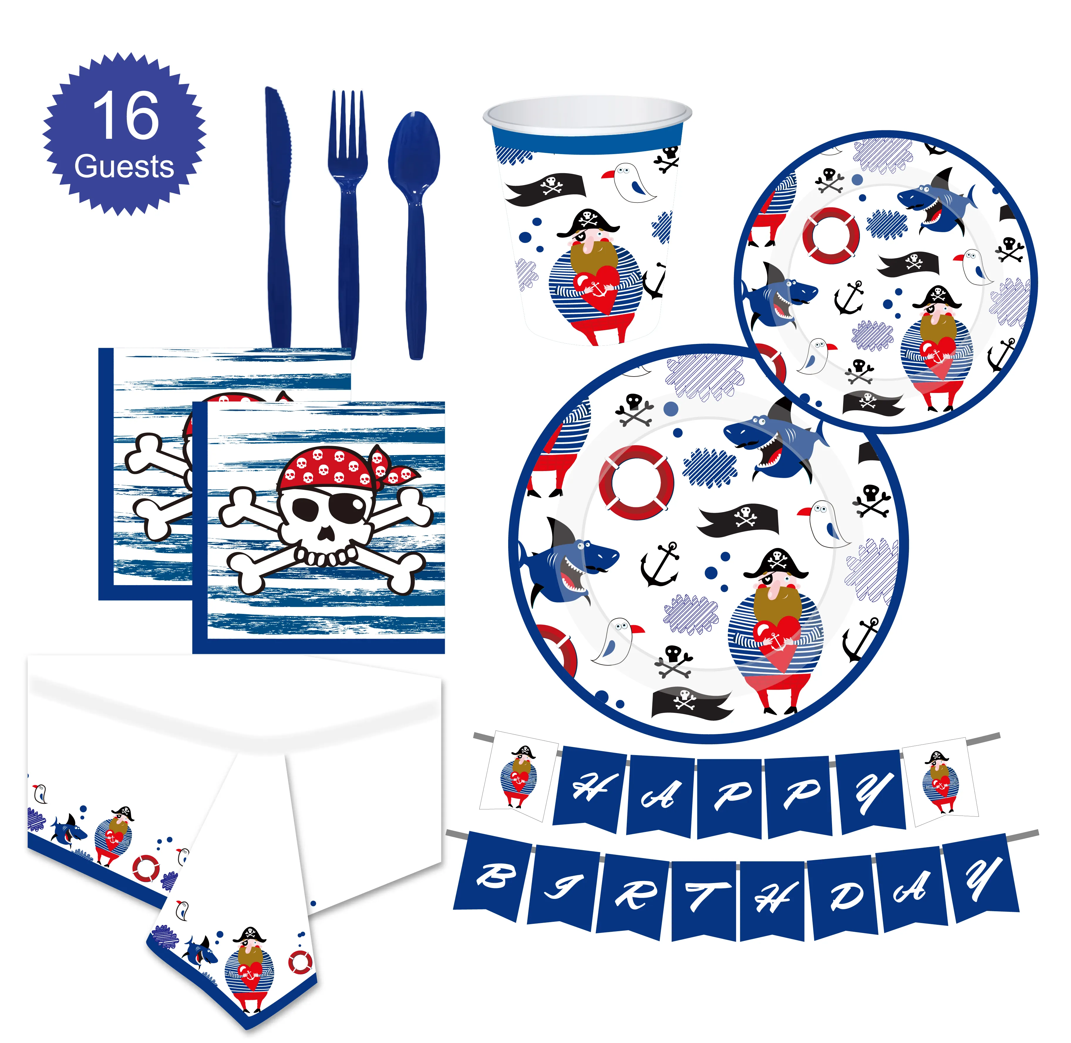 Pirate Birthday Party Supplies Beautiful Party Decors Disposable Tableware -Serves 16