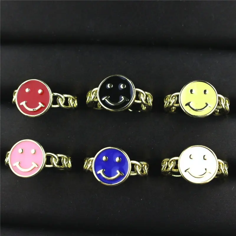 CH-CKR0071 Color enamel Smiley face rings,fashion happy face design jewelry ring,plating enamel good quality ring wholesale