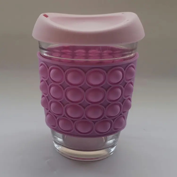 Силиконовая чашка из боросиликатного стекла с логотипом на заказ, чашка для путешествий, чашка для кофе многоразового использования с крышкой