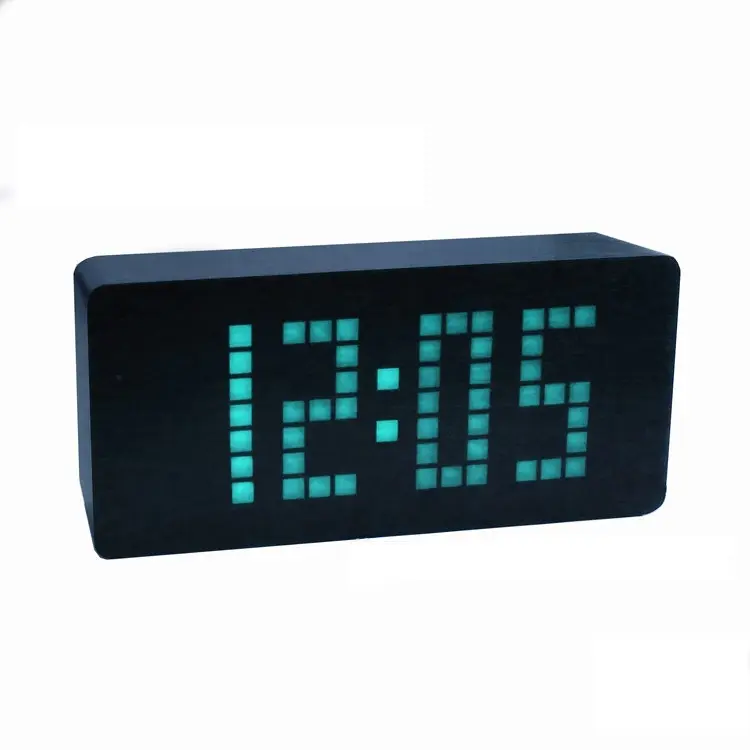 latticed LED MDF wooden clock with date & temperature display