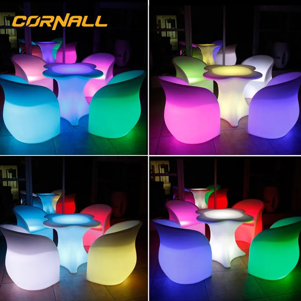 Commercial plastic rechargeable led light party furniture table chairs led bar furniture outdoor