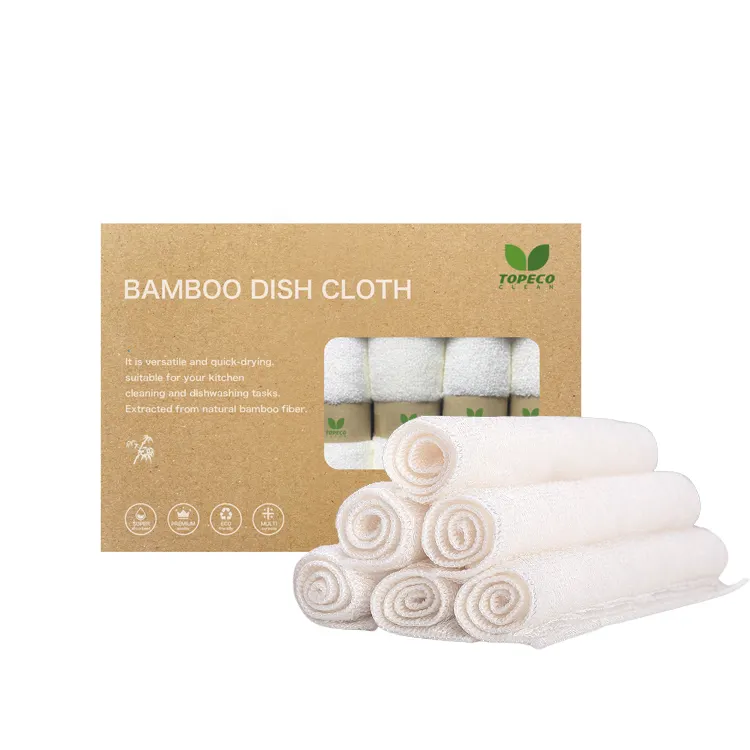 Topeco индивидуальный логотип Бытовая чистящее полотенце для кухни, бамбуковое волокно, ткань для мытья посуды с коробкой