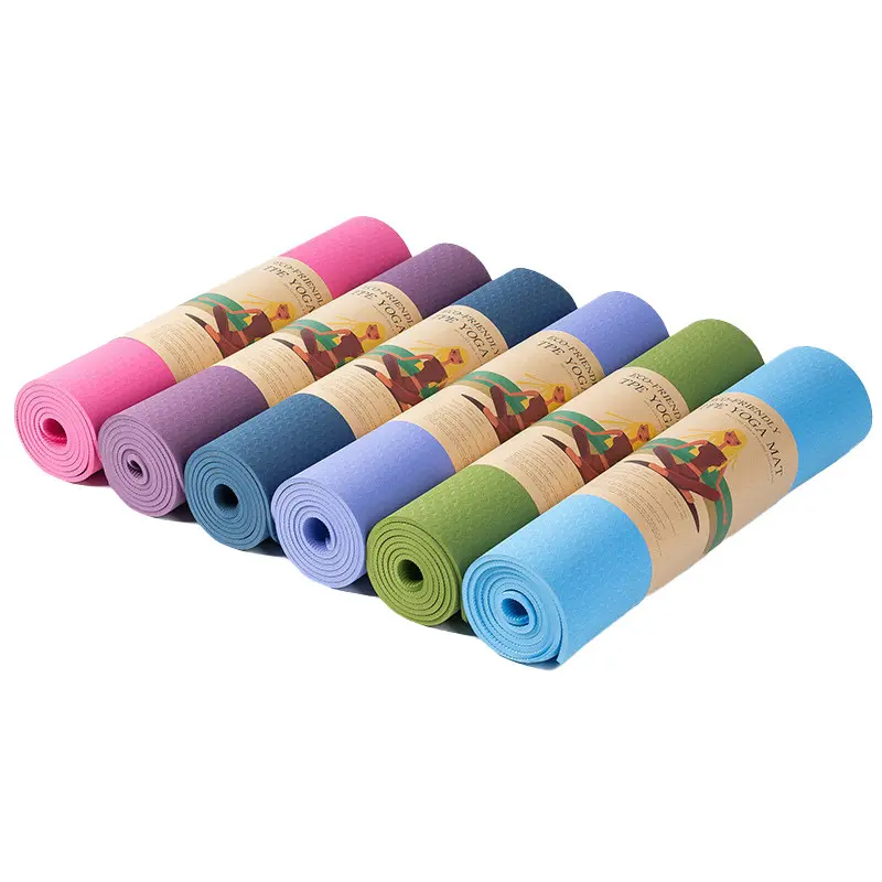 Оптовая продажа, недорогой экологически чистый коврик для йоги из ТПЭ с ремешком для переноски