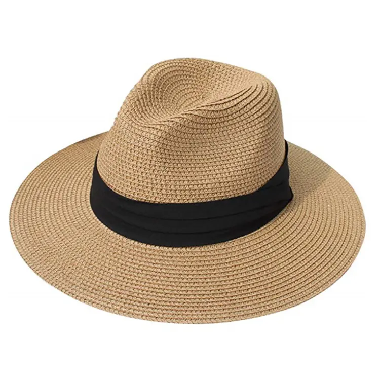 AAA434 UPF50 Men Women Foldable Fedora Top Panama Caps Summer Sun Protection Block Beach Floppy Cap Wide Brim Straw Hat