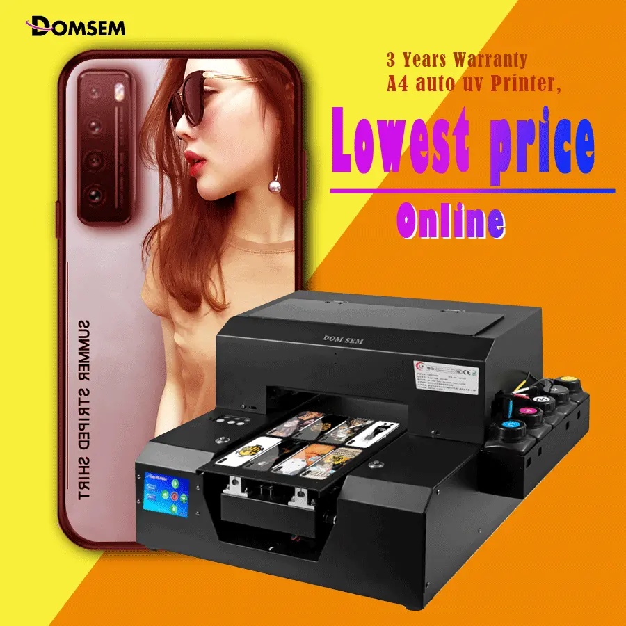 DOM SEM Factory direct sale A4 Led UV flatbed Inkjet Printer for phone case logo pvc card printing machine