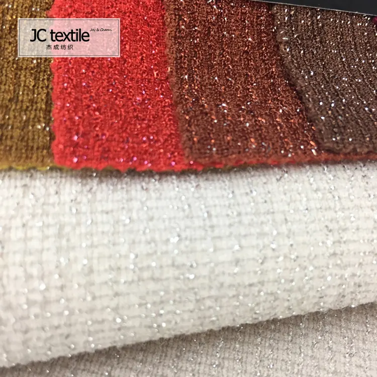 K1416 Polyester lurex spandex knit jacquard lurex fabric