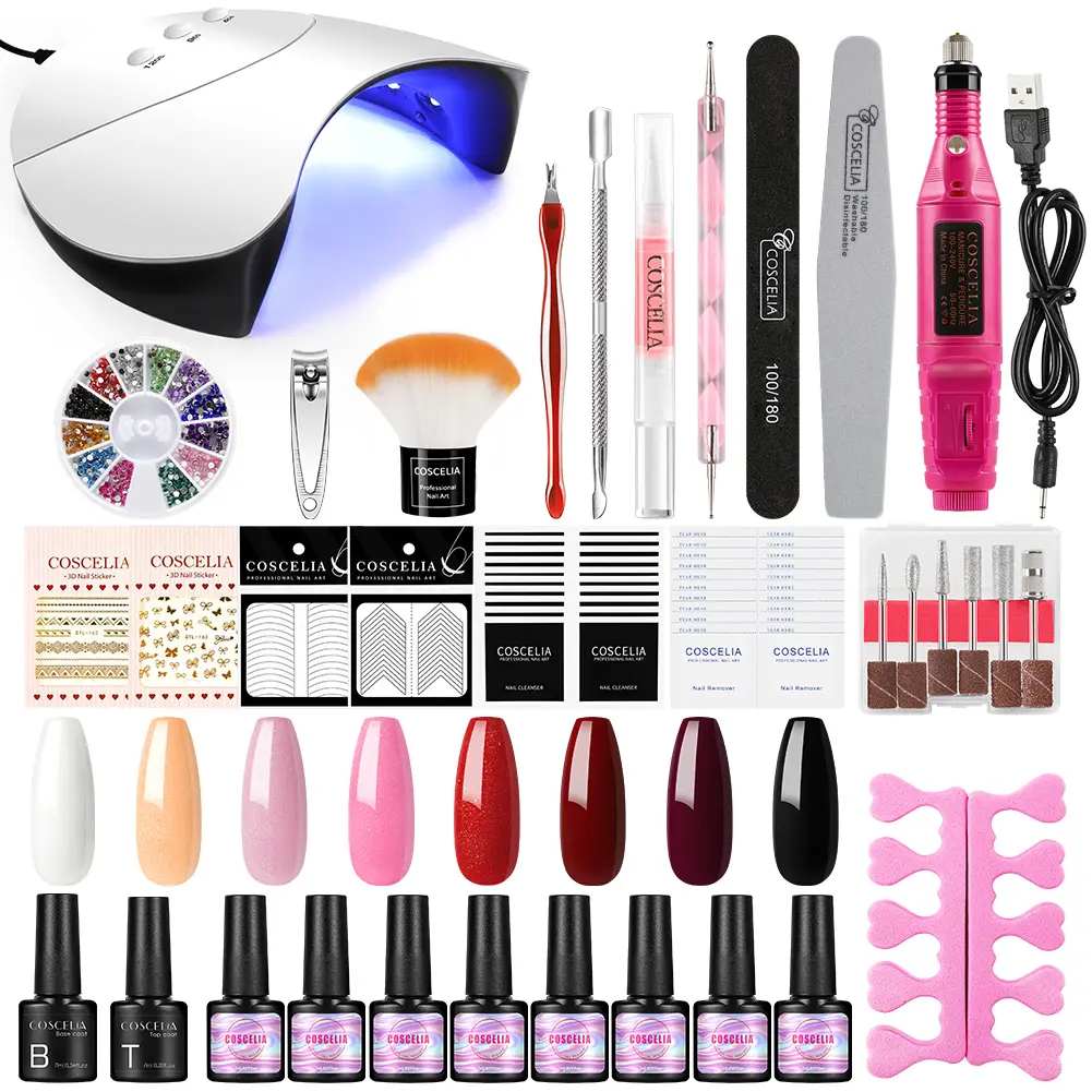 COSCELIA 36W Lamp LED UV Gel Nail Polish Starter Kits Dry Nail Manicure Nail Tool Set