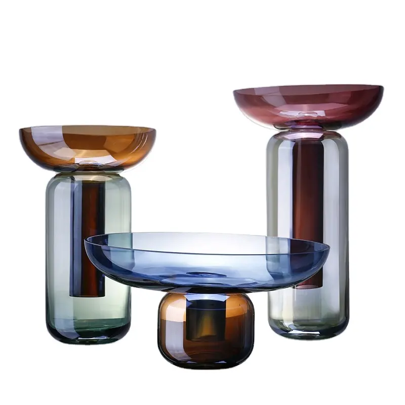 Минималистская стеклянная ваза для домашнего декора, стетическая маленькая цилиндрическая Толстая цветная стеклянная ваза неправильной формы