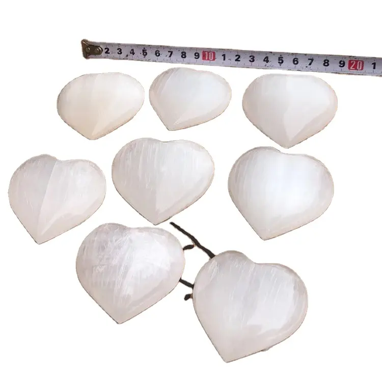 Cheap Price Natural Polished White And Orange Selenite Minerals Hearts Crystal Palm Stone For Wholesale