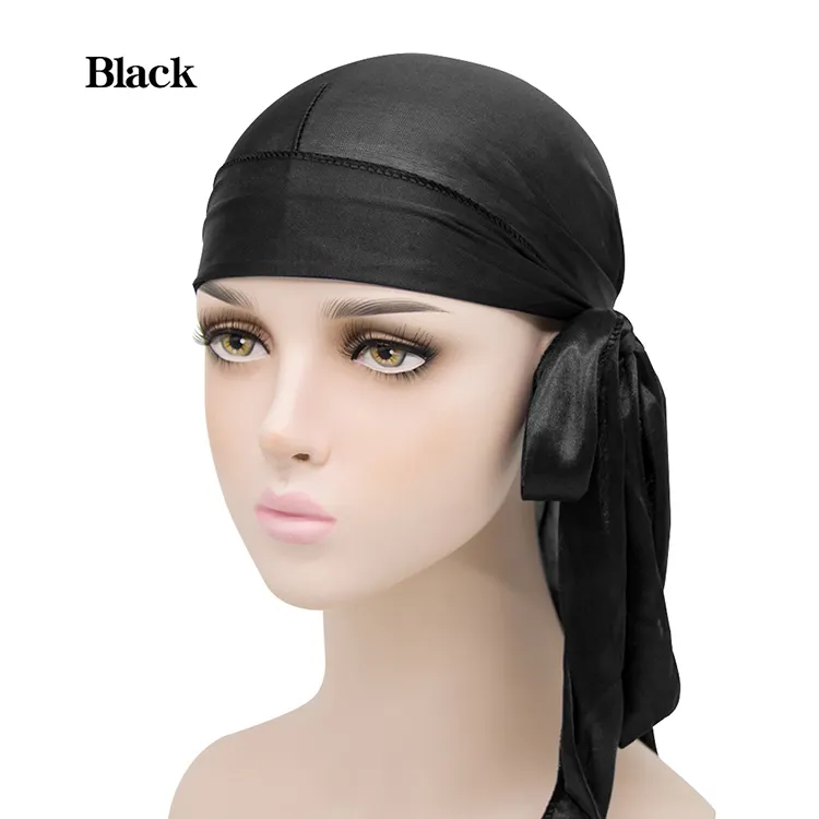 New Trendy stretchable designer satin silky durags 360 Wave hats Headwrap Silky Durags For Men Women