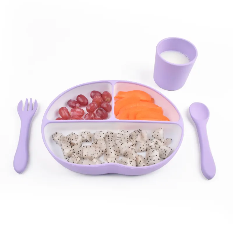 Двухцветная Нескользящая Разделенная конструкция, присоска, детская обеденная тарелка, набор для кормления, силиконовая пластина