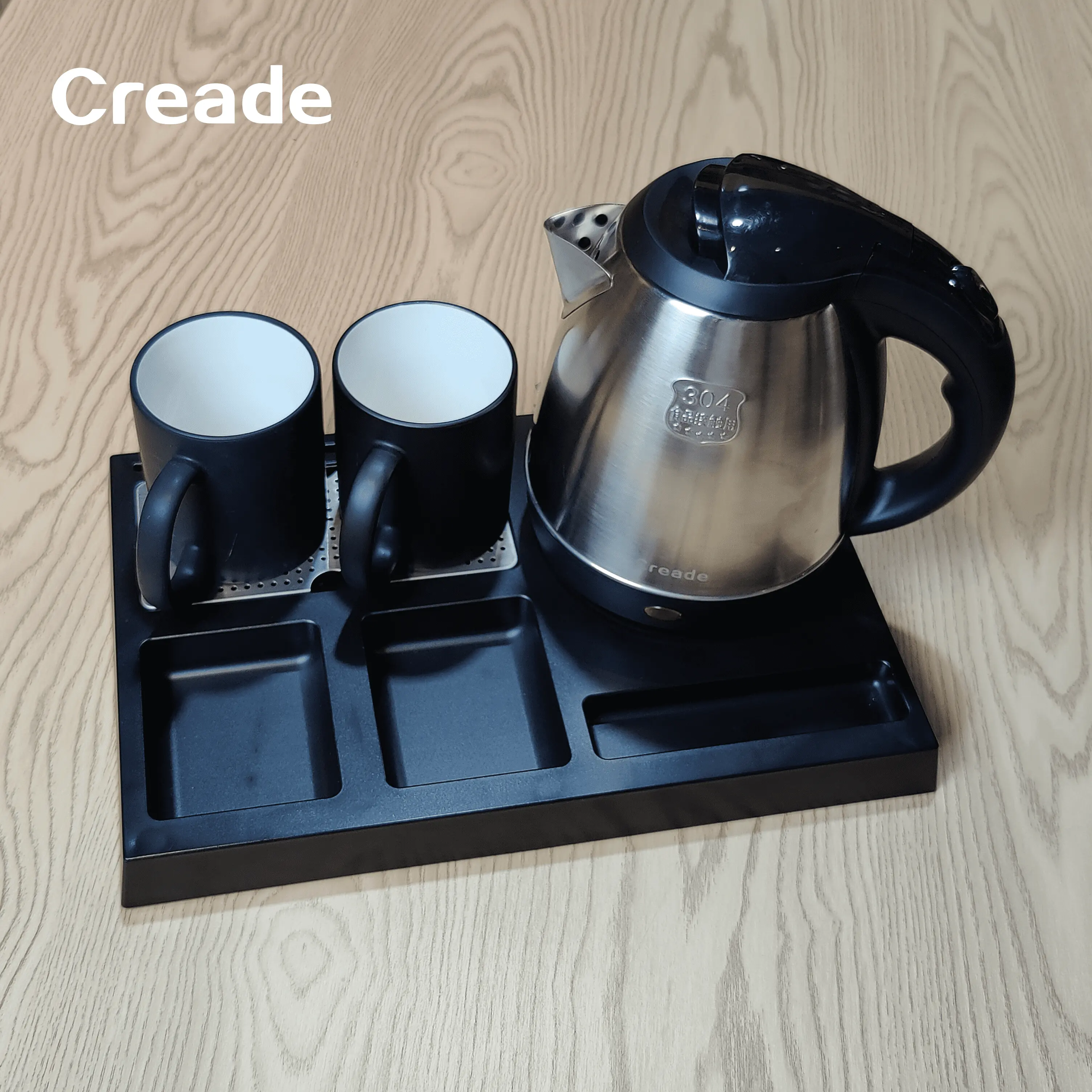 Creade Hotel Appliances High Quality 1.2l Stainless Steel Electric Kettle With Tray Set For Hotel