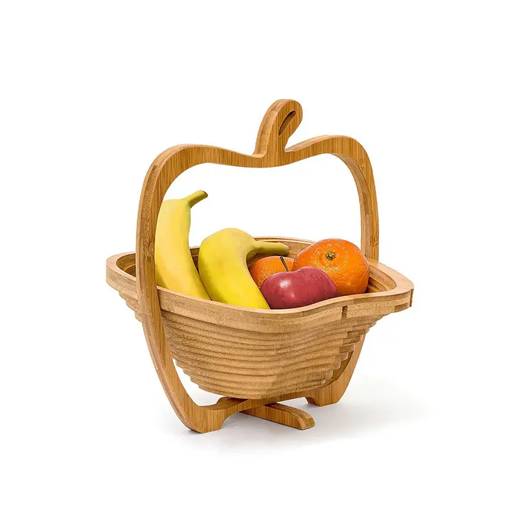 Bamboo Folding Fruit Basket Bamboo Basket Apple Shape Folding Fruit Basket - Hot On Amazon High Quality Organic Wood Fruit Basket