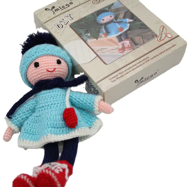 Вязаное Покрывало «русалочка», ручная DIY крючком кукла милые голубые юбки и синяя шляпа черный шарф и красные туфли куклы для девочек