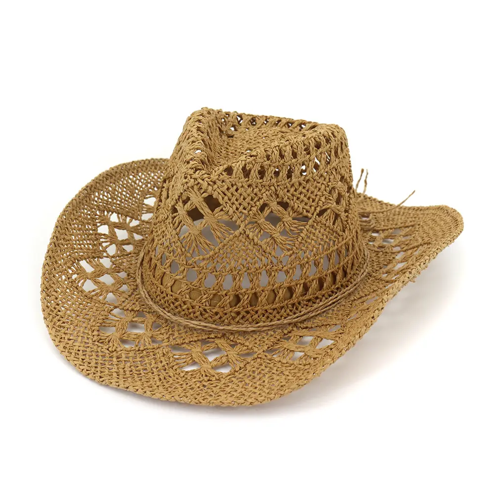 New Spring And Summer Men's And Women's Outdoor Travel Sunscreen Sunhat Hand Knitting Western Cowboy Hat