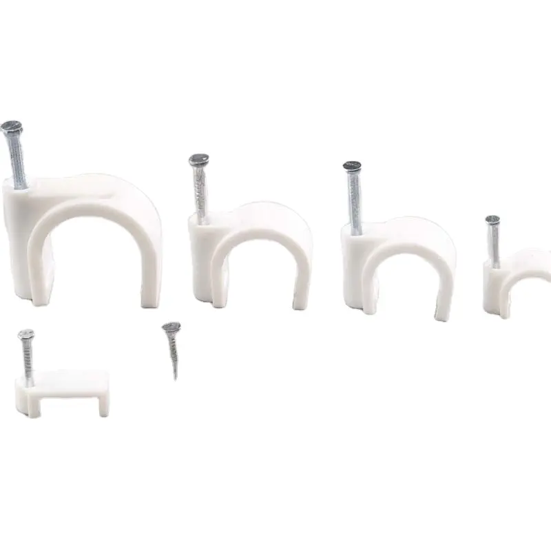 Cable clip   4mm to 40mm round Wiring Accessories With Steel Nail Plastic Round Type Cable Clip