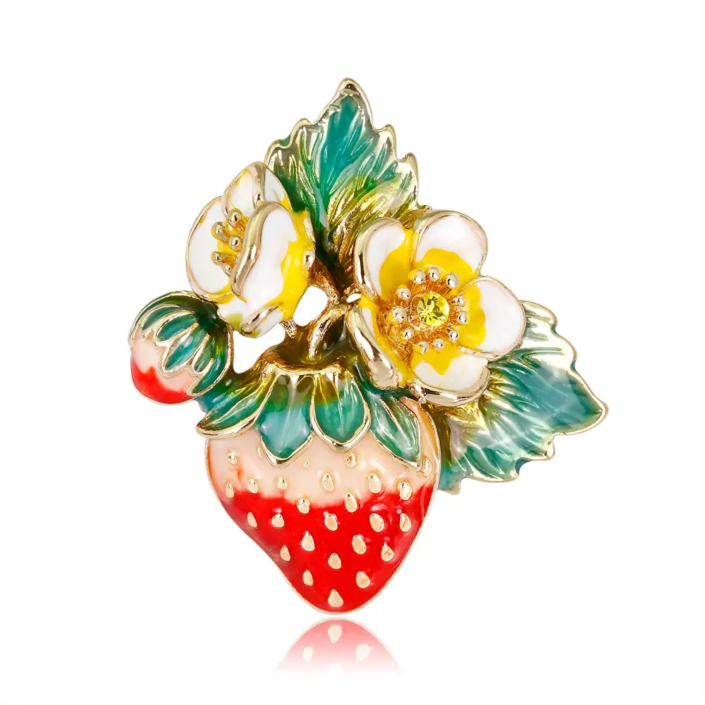 LUOXIN Wholesale Popular Accessory Gold Plated Jewelry Enamel Strawberry Brooch Pin