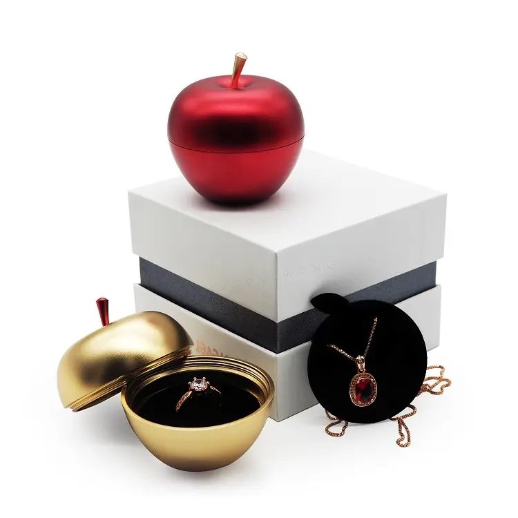 Special And Creative Present Packing Gold Case Apple Shaped Packaging For Christmas Jewelry Gift Metal Trinket Boxes
