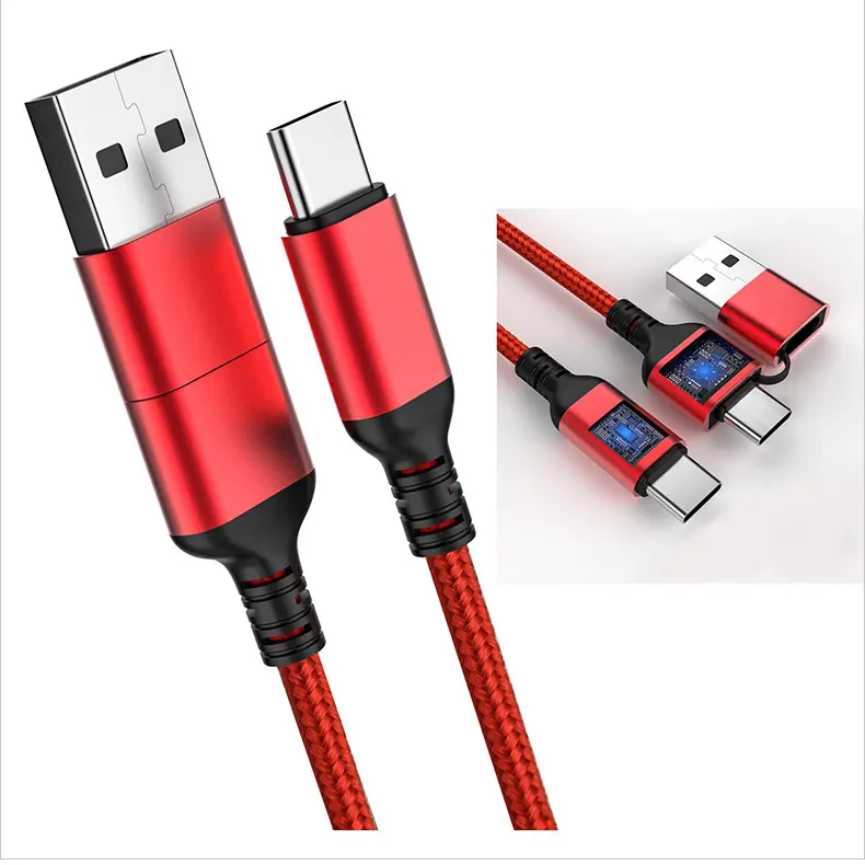 2 в 1 USBA USB C Type C 3A кабель для быстрой зарядки нейлоновый Плетеный 480 Мбит/с кабели для передачи данных для сотового телефона HUAWEI Xiaomi vivo OPPO