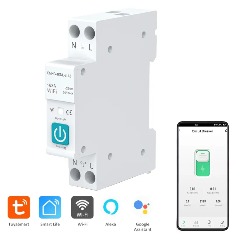 Поддержка Alexa Google Home Tuya приложение пульт дистанционного управления Wi-Fi автоматический выключатель Умный переключатель с измерением