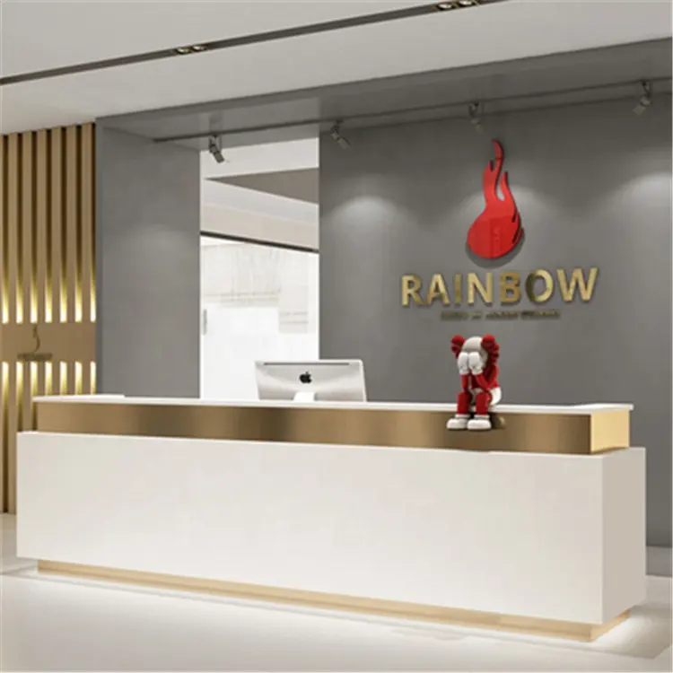 Kisen Luxury Salon Gold White Hotel Reception Desk Beauty Spa Shop Office Furniture 1.8M Custom Size Color With Drawer