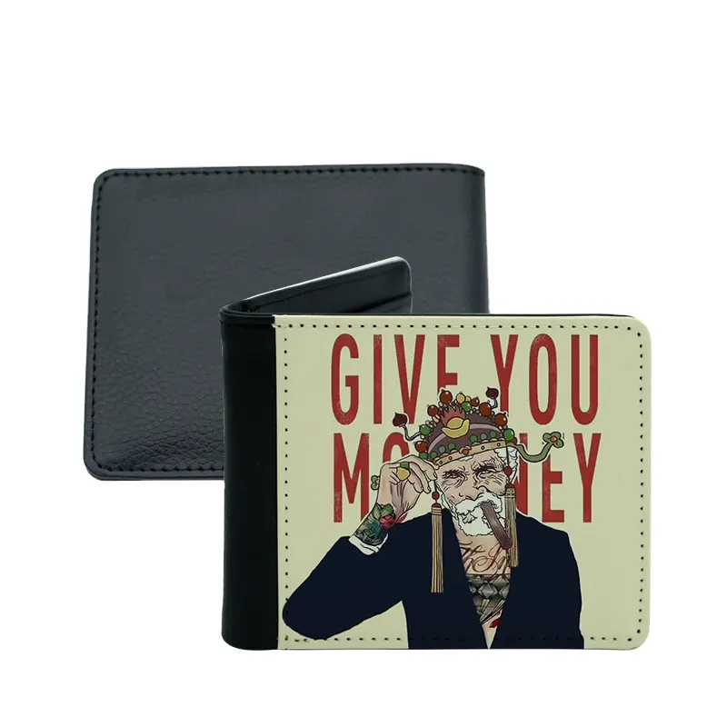 Популярные мужские бумажники двойного сложения, чистый бумажник из искусственной кожи с сублимационной печатью и слотом для карт, сублимационный бумажник