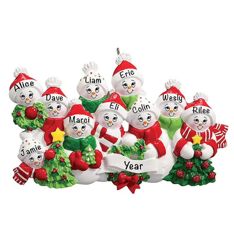 Персонализированные рождественские украшения 2020, персонализированный снеговик, семейство из 10 украшений для родителей, детей, бабушек и дедушек, Polyresin C
