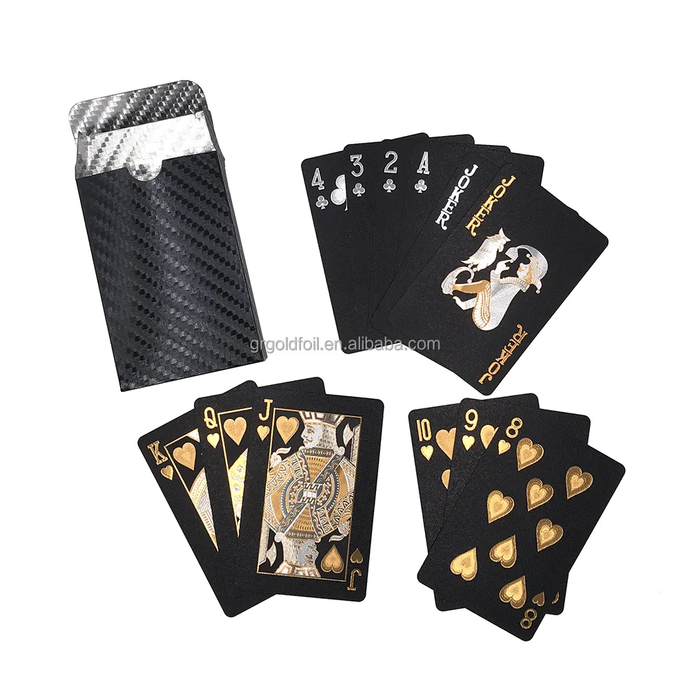 Черная фольга, игральные карты, роскошные черные Золотые пластиковые покерные водонепроницаемые черные игральные карты, высококачественные игровые карты