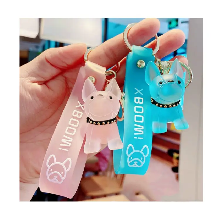 Bulldog Cute Cartoon Keychain Doll Lovers Bag Pendant Gift Keyring Accessories Woman New French Crystal Dogfight Puppy Key Chain