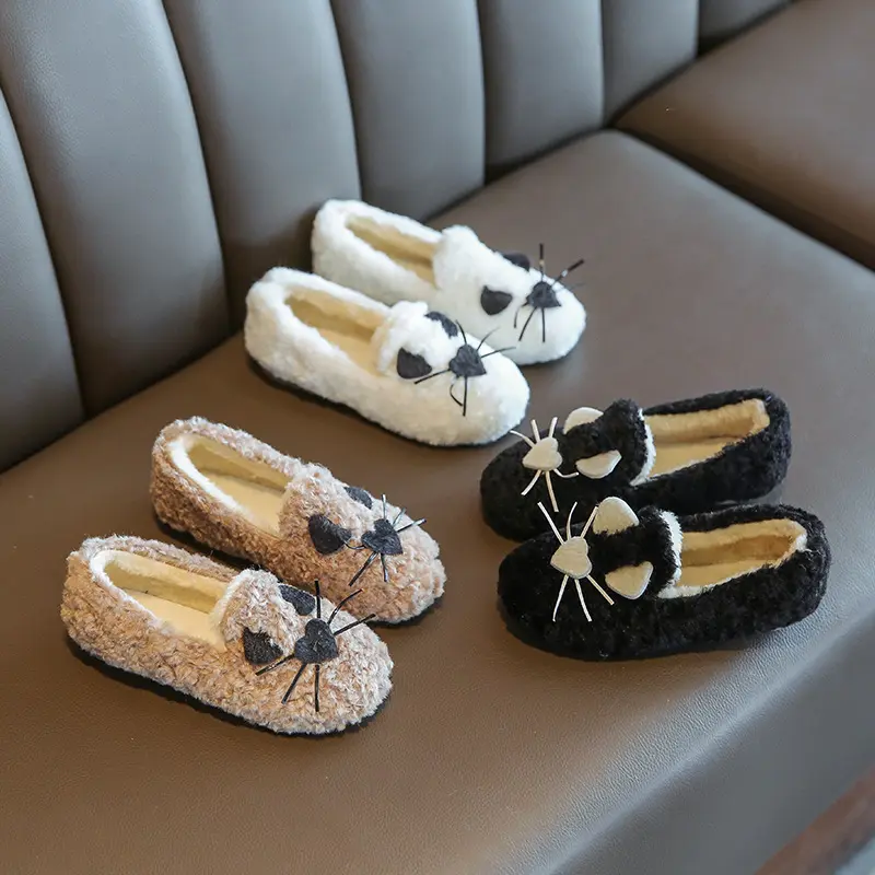 Winter Fashion New Style Plus Velvet To Keep Warm Children's Little Cat Girls' Soft-soled Kids Cotton Shoes