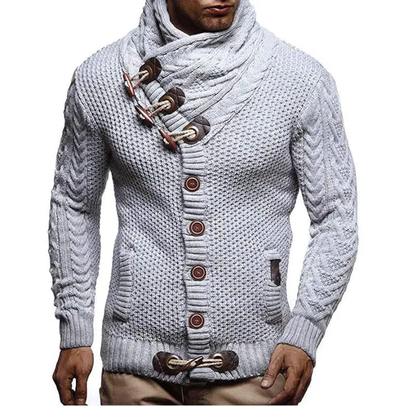 Custom Vintage Knit Ribbed Turtle Neck Pima Cotton Cardigan Sweater Men with Pockets