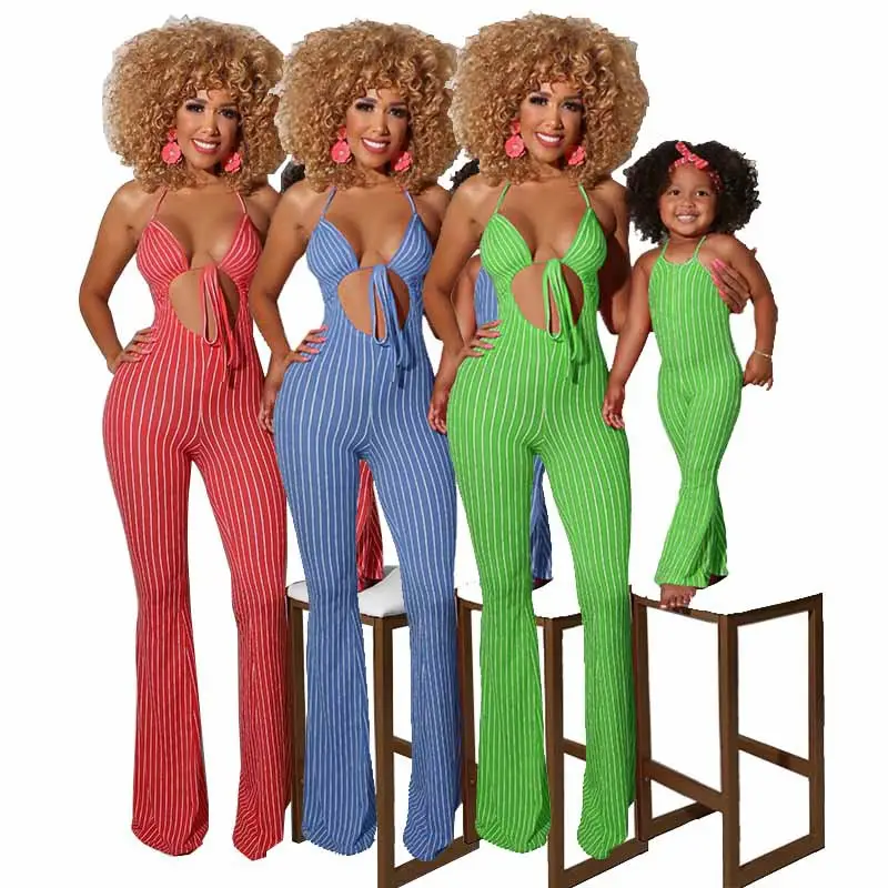 Mom And Daughter Matching Clothes Parent-Child Apparel Wide Leg Bell Bottom One Piece Jumpsuit Rompers Mommy and Me Outfits