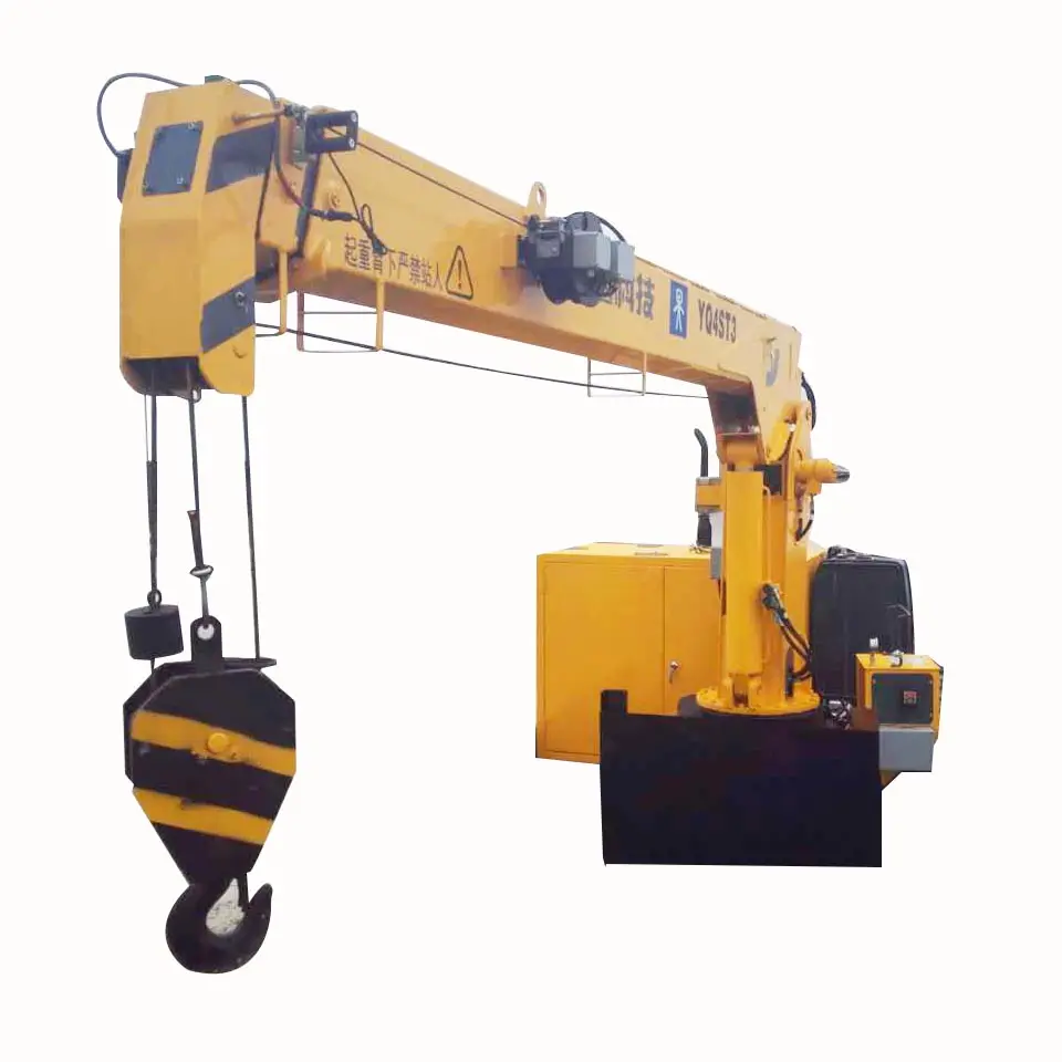 4 ton marine deck crane hydraulic telescopic booms electric winch lifting