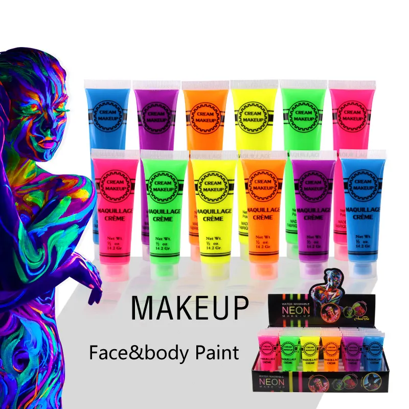 Пользовательская профессиональная светящаяся водостойкая глицериновая УФ-краска для лица, светящаяся в темноте, для нанесения макияжа на тело