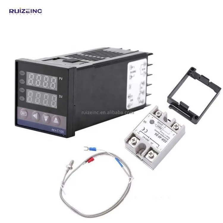 Digital PID Temperature Controller REX-C100 REX C100 thermostat + 40DA SSR Relay+ K Thermocouple 1m Probe RKC