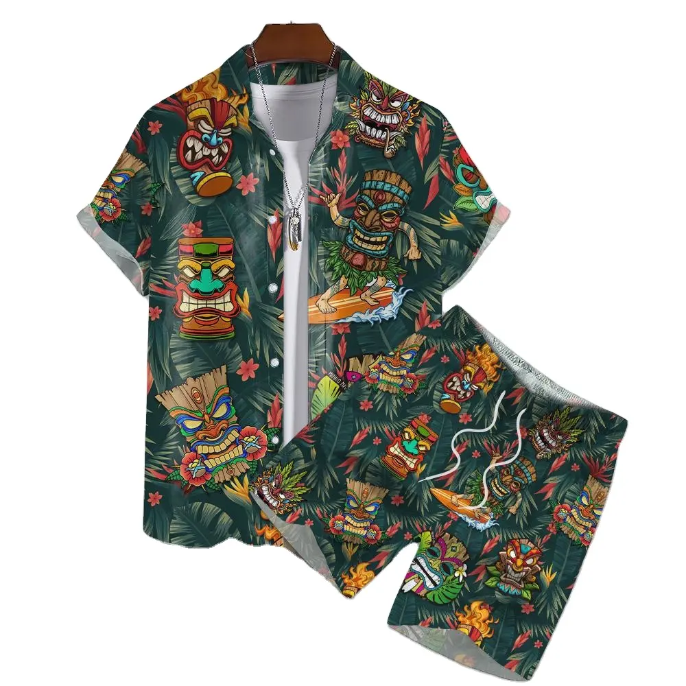 Пляжная одежда Цветочная Повседневная рубашка с коротким рукавом на пуговицах гавайская рубашка комплект из 2 предметов для мужчин