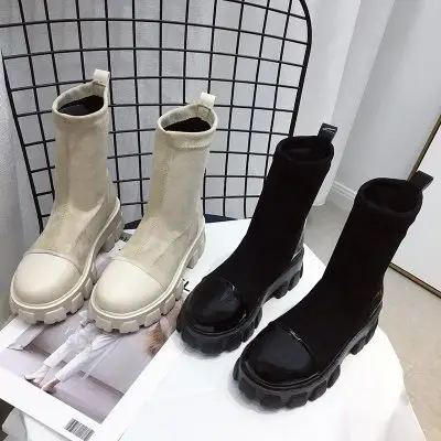 Black Sock Boots Women 2020 New Punk Gothic Shoes Ankle Boots Platform Shoes Women White Sock Boots