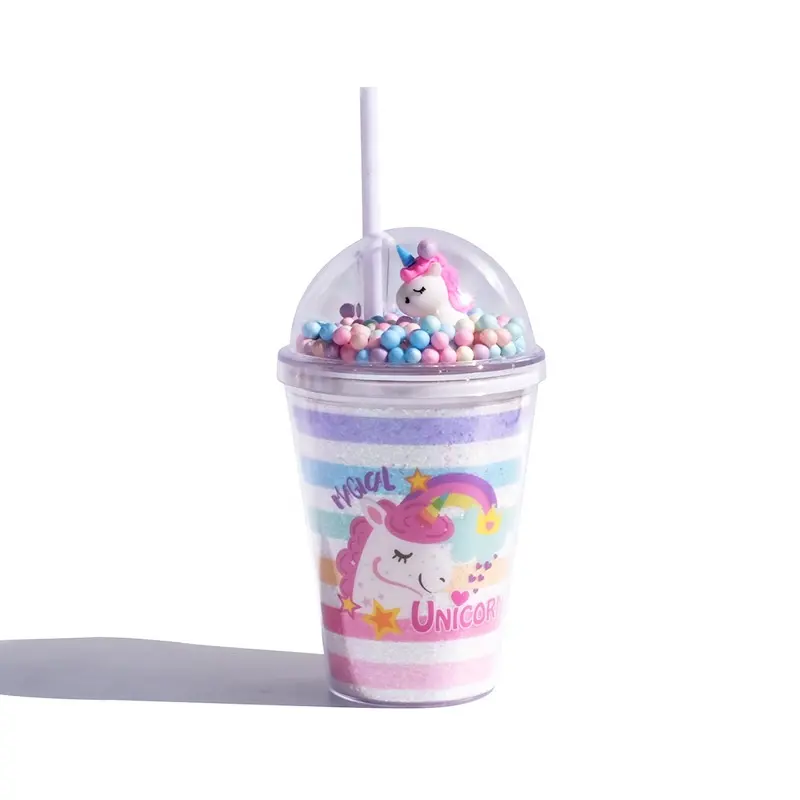 Drinking Cup For Kids Unicorn Bubble Cover Double Wall Plastic Cup Reusable BPA Free Drinking Tumbler Cup For Gifts