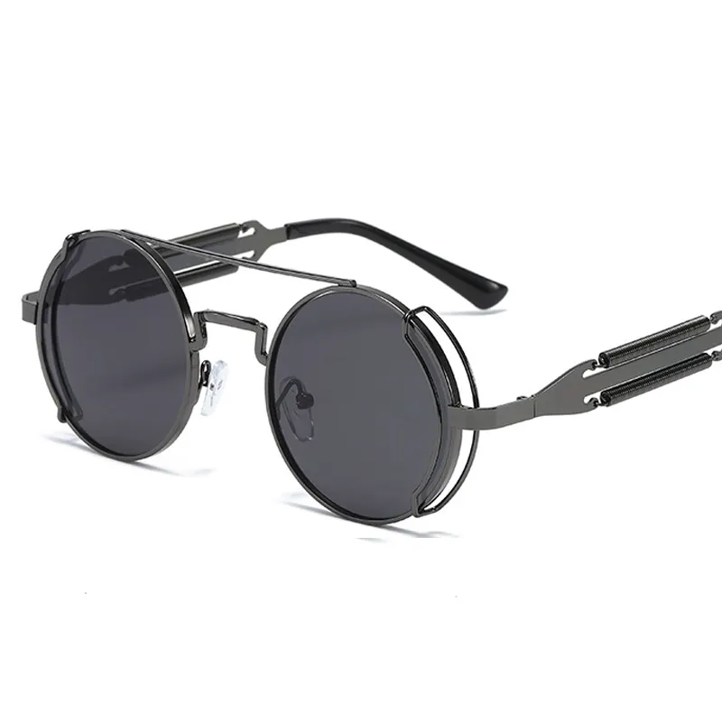 Новые Модные металлические круглые солнцезащитные очки с индивидуальным логотипом брендовые дизайнерские винтажные круглые солнцезащитные очки в стиле стимпанк для женщин и мужчин