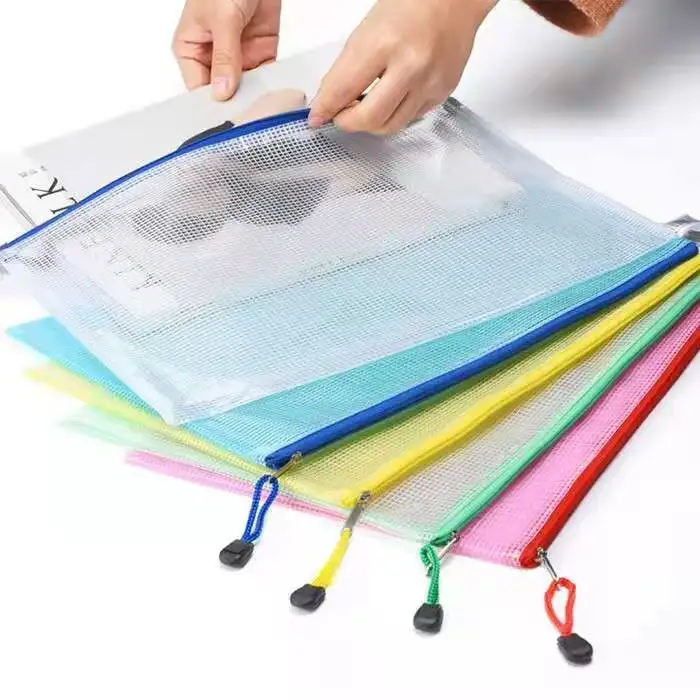 A4 color file bag transparent waterproof office student pvc file information bag custom logo mesh zipper file bag document