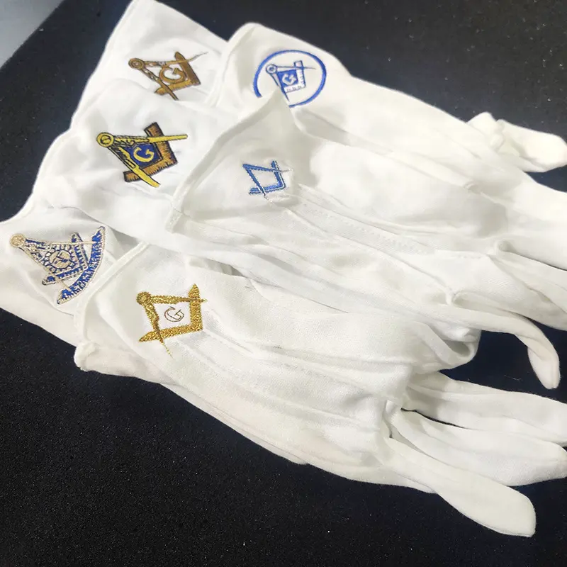 Custom Free Size White Cotton Masonic Gloves made masonic metal logo for gloves