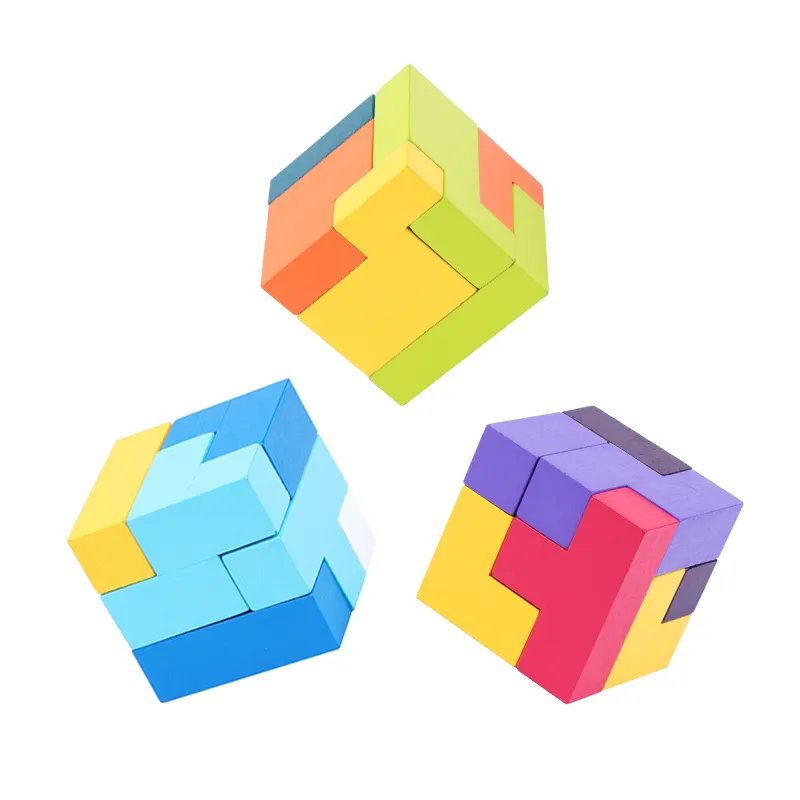 Развивающие красочные Развивающие деревянные блоки для творчества, 3D кубики сомы, головоломки для детей